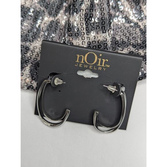 nOir Silver Tone Double Hoop Earrings - Picture 4 of 8